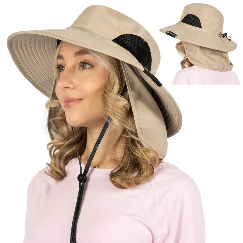 Suncube SUN CUBE Fishing Hat Sun Hat for Men, Women, Hiking Sun Hat with Neck Flap, Wide Brim, Chin Strap, Safari Summer Bucket Boonie Hat, UPF 50+ Outdoor Protection, Packable Breathable Mesh (Tan) - Image 2